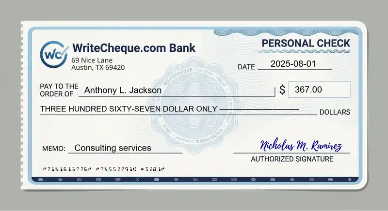 Cheque example for 367