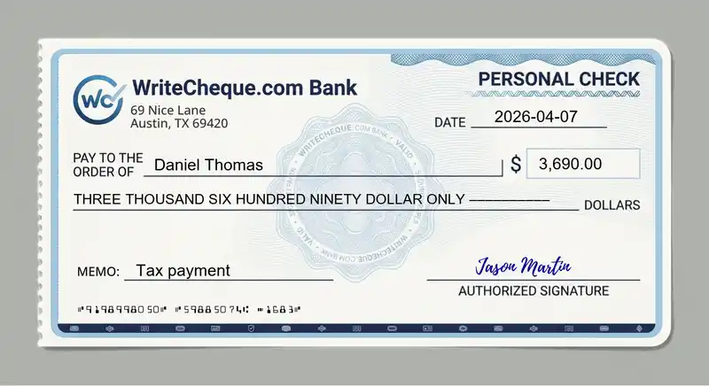 Cheque example for 3690