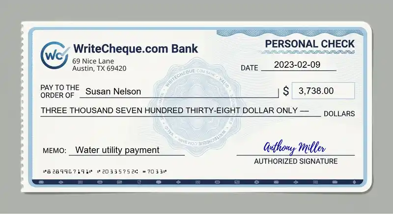 Cheque example for 3738