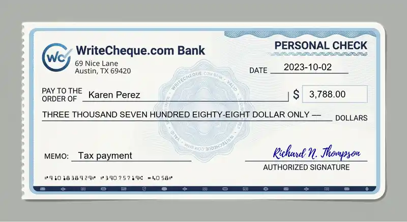 Cheque example for 3788