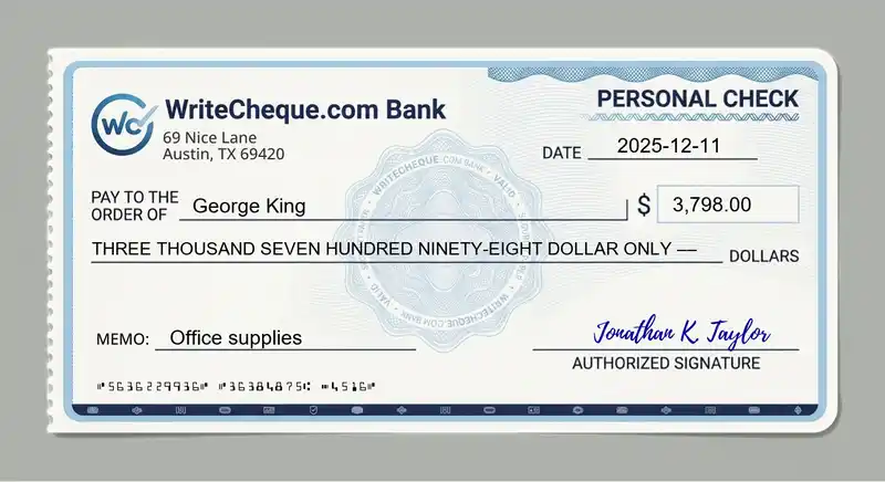 Cheque example for 3798
