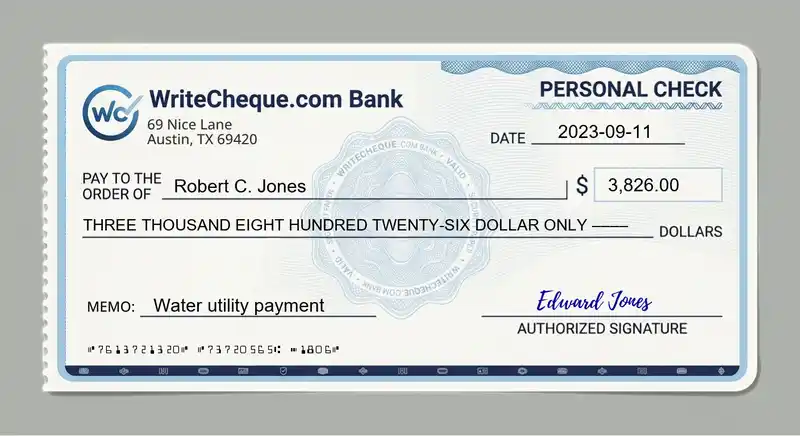 Cheque example for 3826