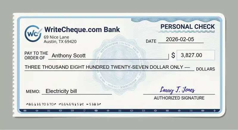 Cheque example for 3827