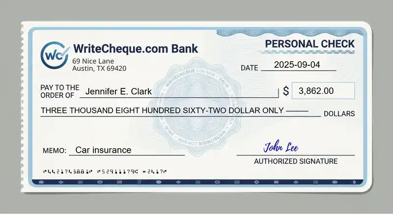 Cheque example for 3862