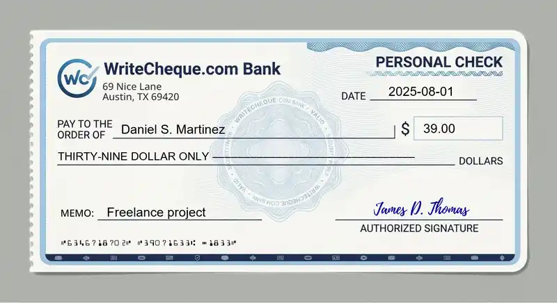 Cheque example for 39
