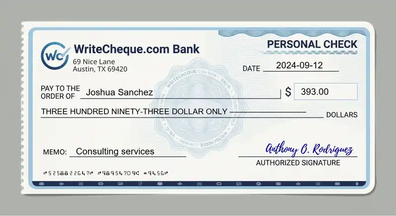 Cheque example for 393