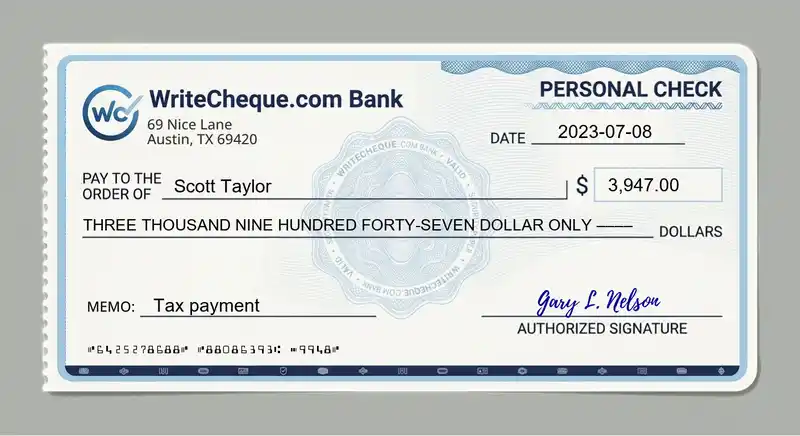 Cheque example for 3947