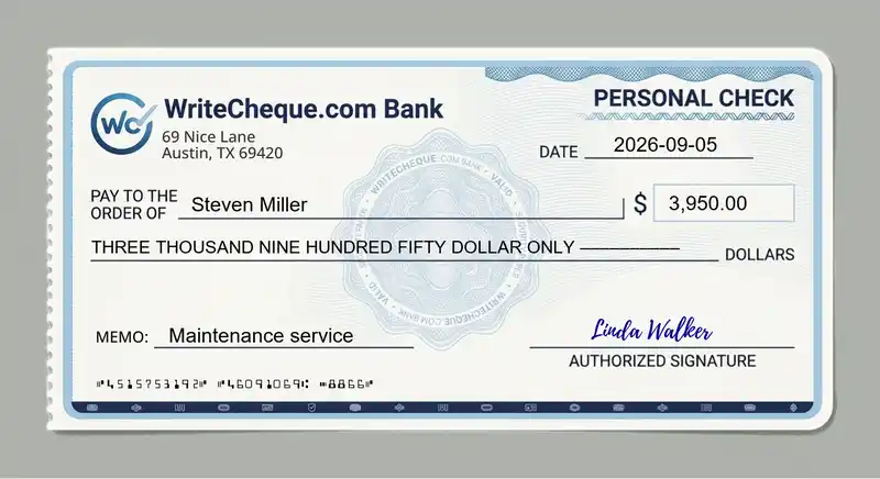 Cheque example for 3950
