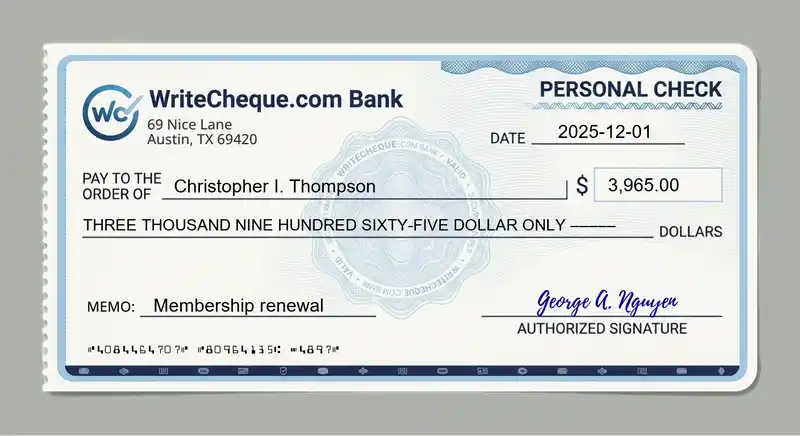 Cheque example for 3965
