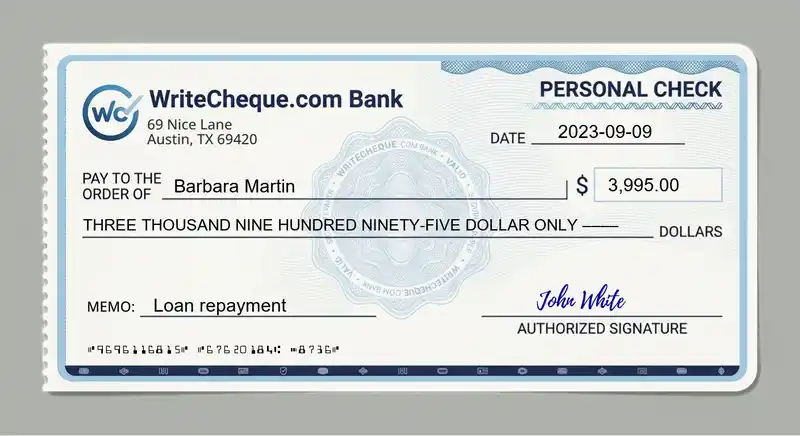 Cheque example for 3995