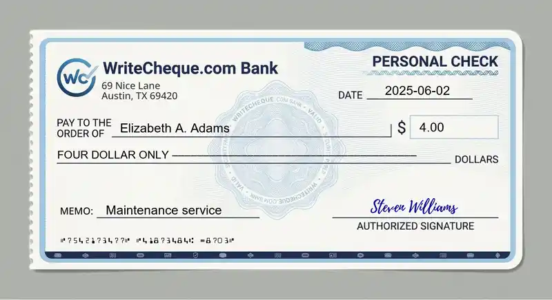 Cheque example for 4