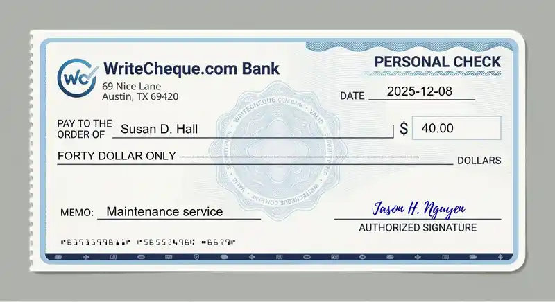 Cheque example for 40