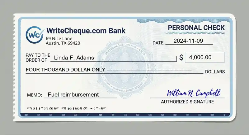 Cheque example for 4000