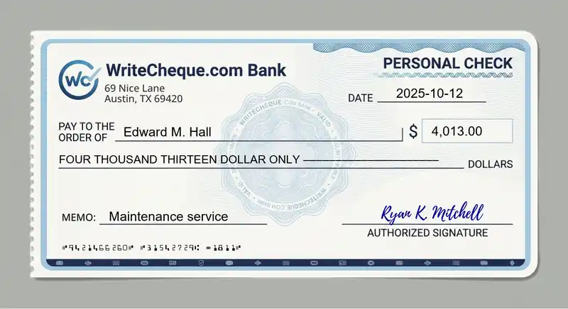 Cheque example for 4013