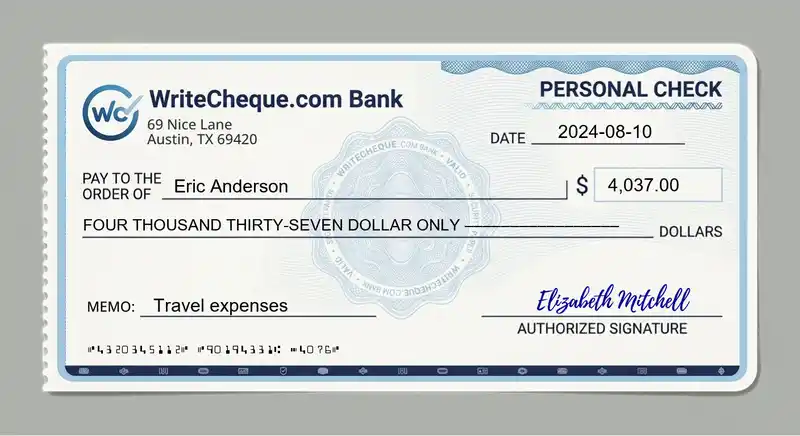 Cheque example for 4037