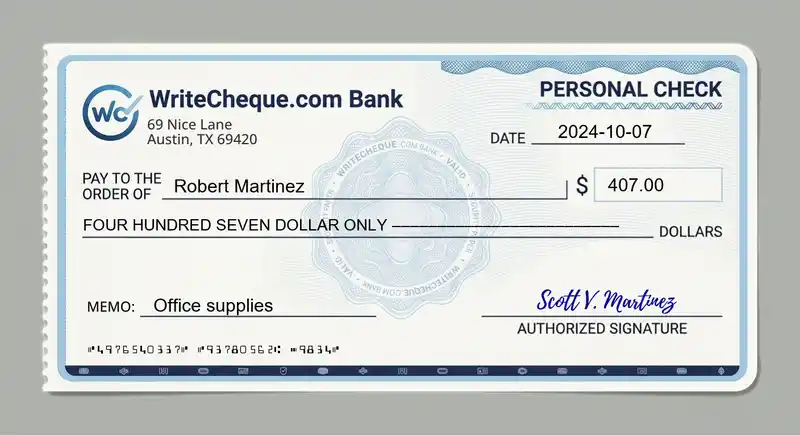 Cheque example for 407