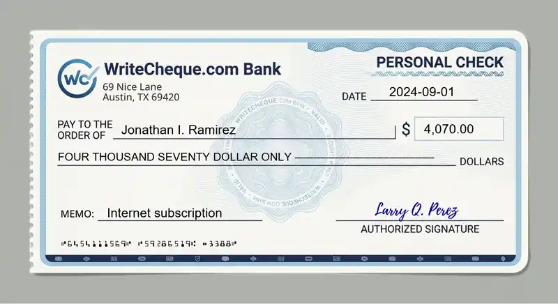 Cheque example for 4070