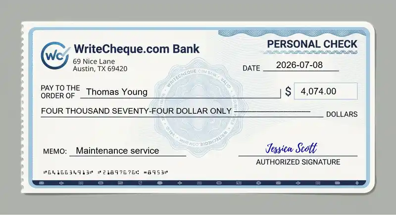 Cheque example for 4074