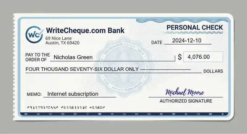 Cheque example for 4076