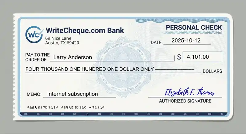 Cheque example for 4101