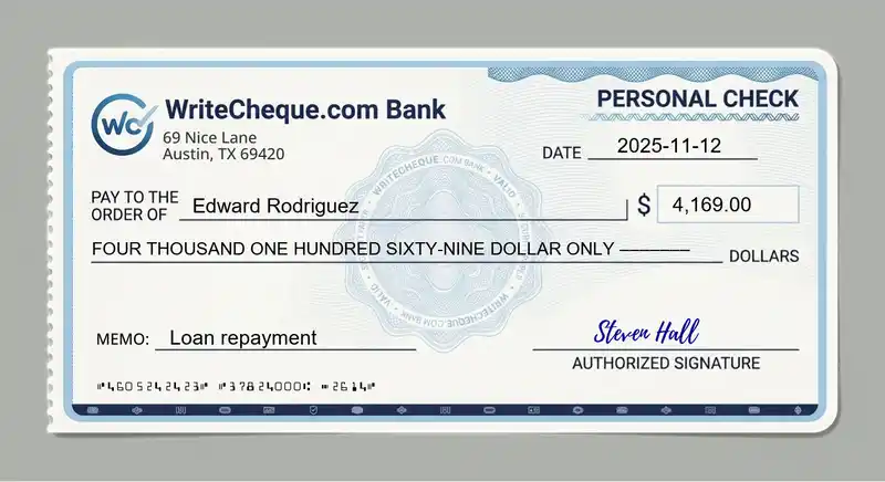 Cheque example for 4169