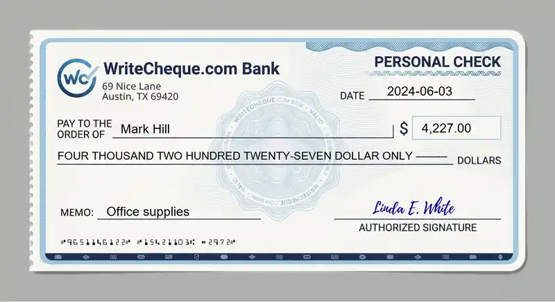 Cheque example for 4227