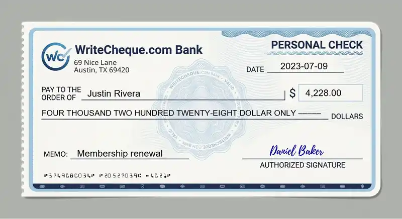 Cheque example for 4228