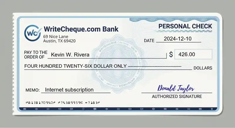 Cheque example for 426