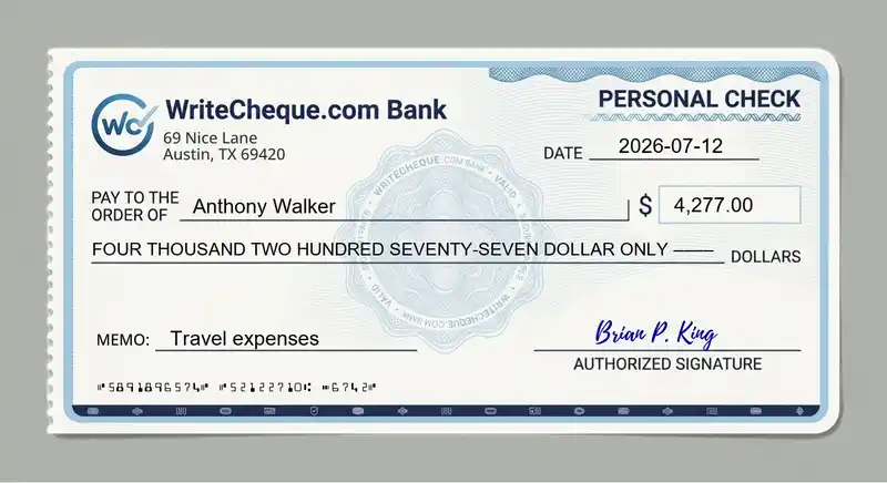 Cheque example for 4277