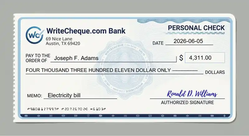 Cheque example for 4311