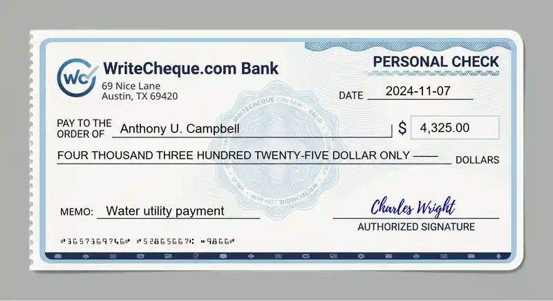 Cheque example for 4325