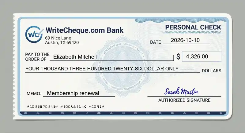 Cheque example for 4326
