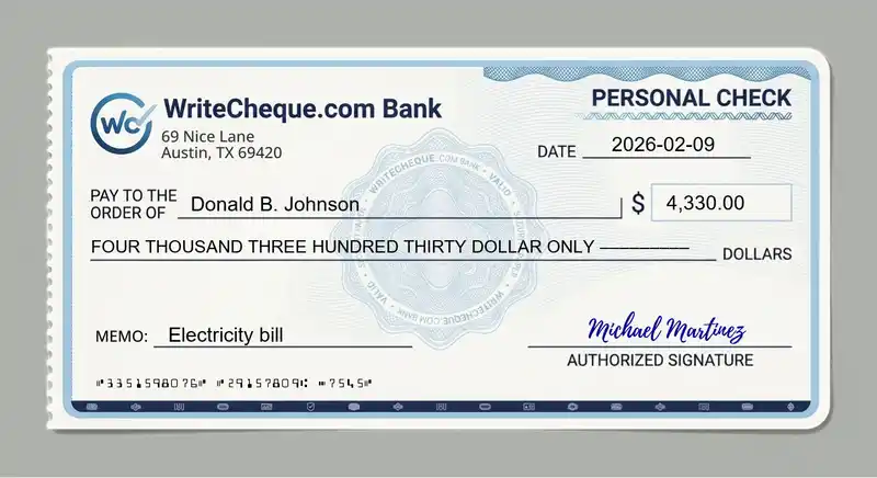 Cheque example for 4330