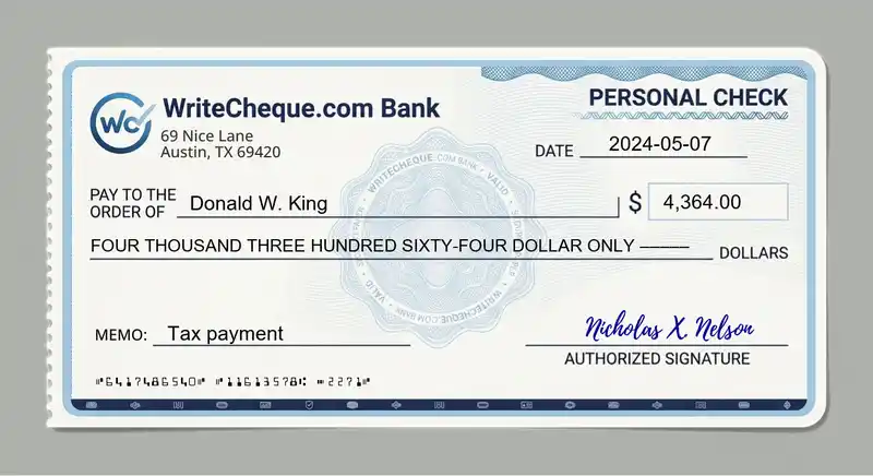 Cheque example for 4364