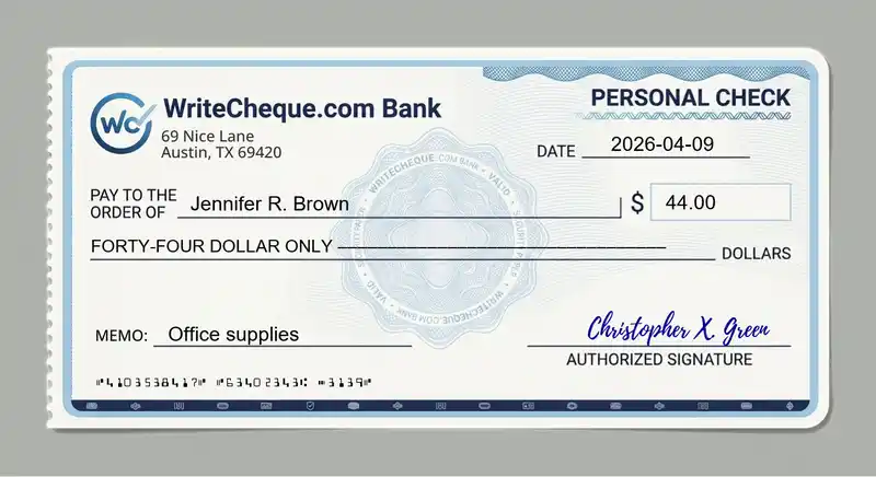 Cheque example for 44