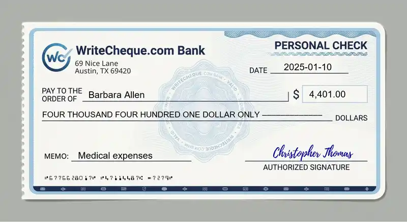 Cheque example for 4401