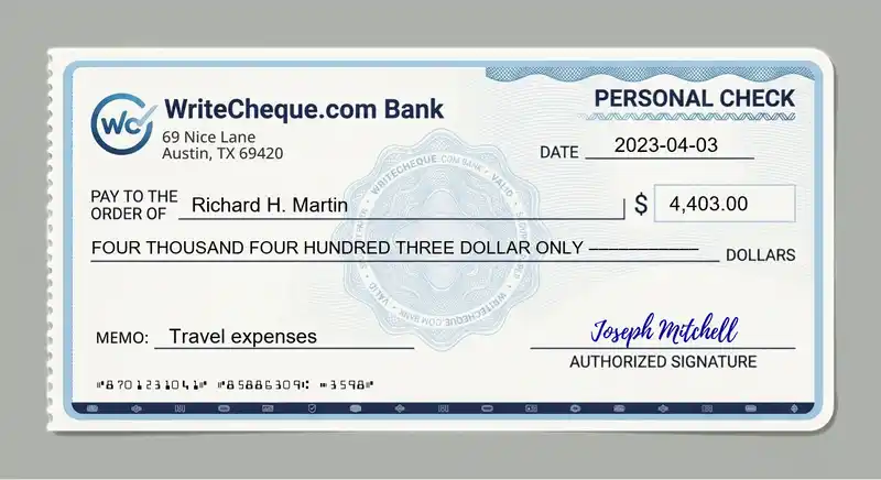 Cheque example for 4403