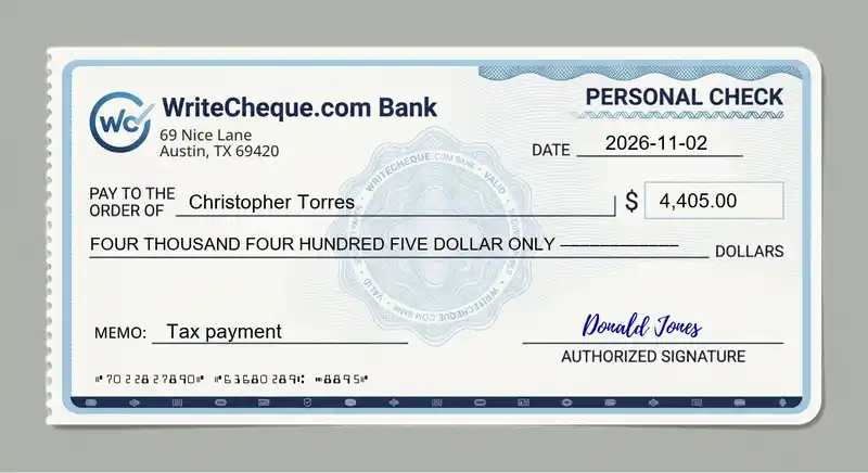 Cheque example for 4405