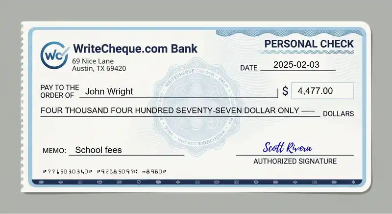 Cheque example for 4477