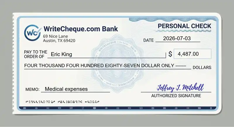Cheque example for 4487