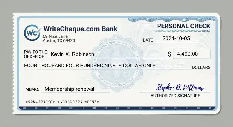 Cheque example for 4490