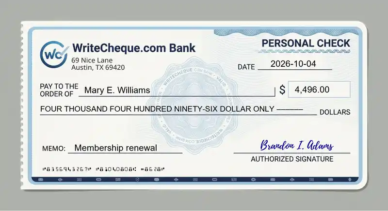 Cheque example for 4496