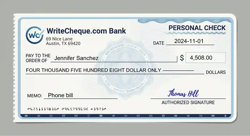 Cheque example for 4508