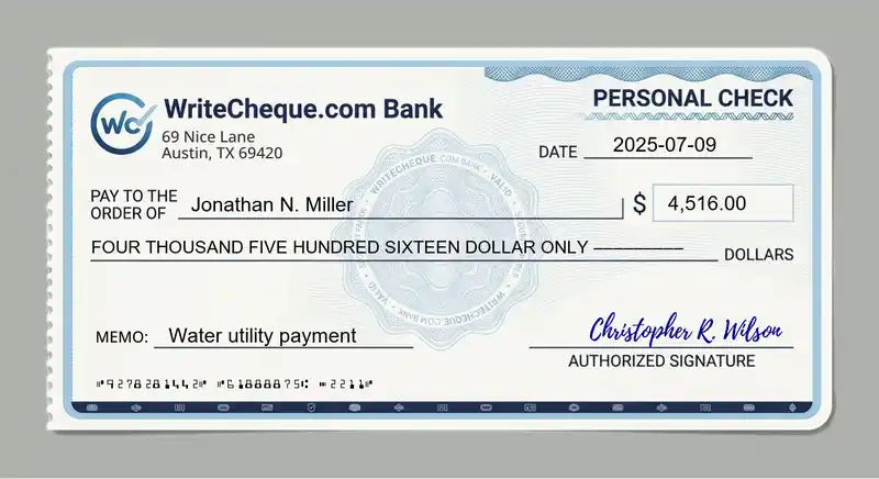Cheque example for 4516