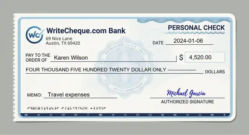 Cheque example for 4520