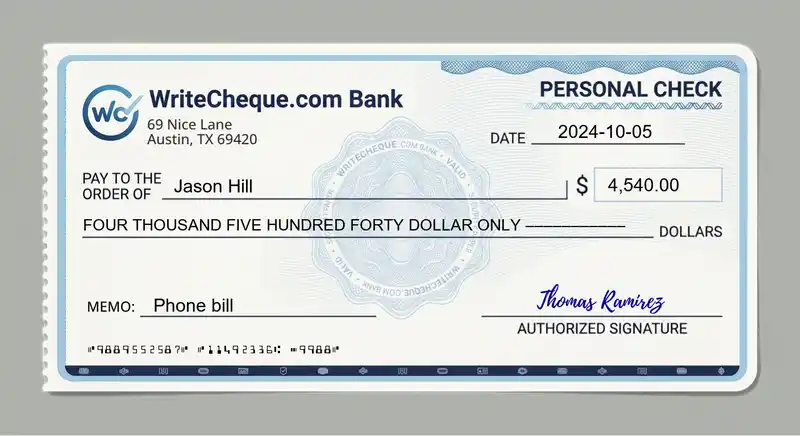Cheque example for 4540