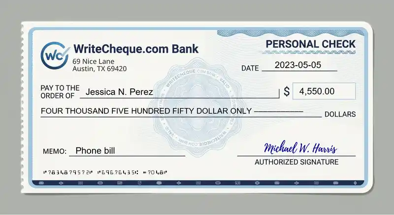 Cheque example for 4550