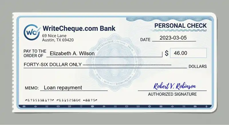 Cheque example for 46