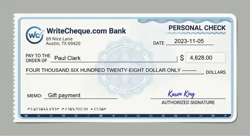 Cheque example for 4628