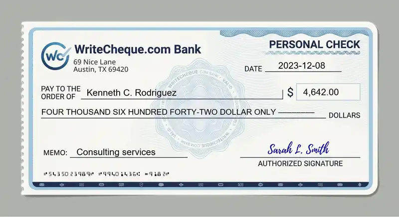 Cheque example for 4642